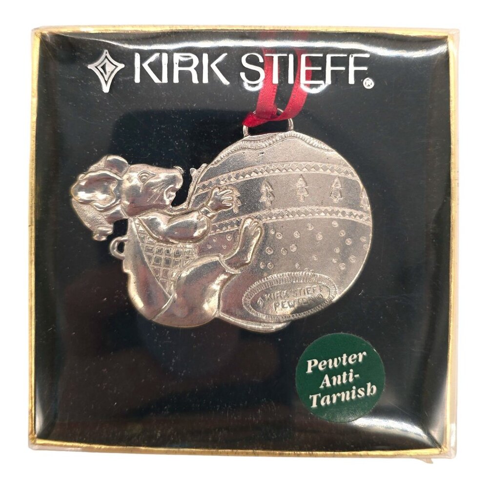 Kirk Stieff Pewter Christmas Ornament Mouse Ball USA Anti-Tarnish Holiday Gift